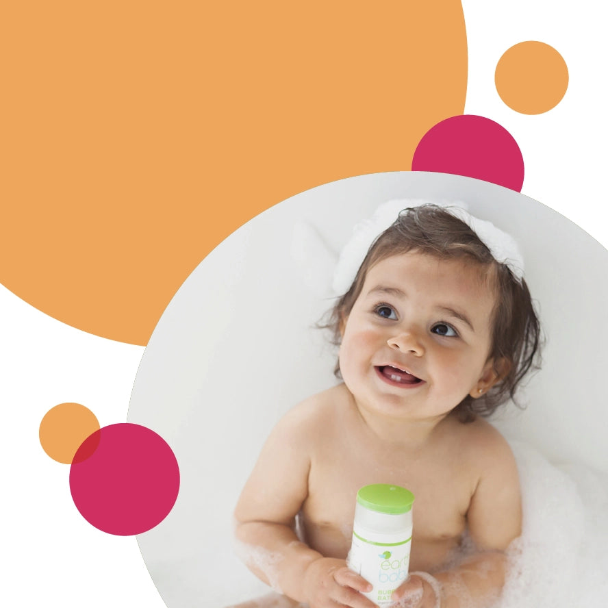 Bubbly Bliss, Pamper your little with our Bubble Bath. Photo of baby in bath.