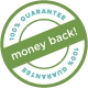 Green and aqua money back guarantee badge